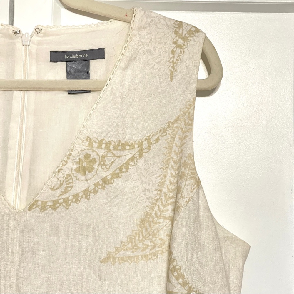 Liz Claiborne Ivory Linen Trumpet Dress | 12 | Lined & Chic Paisley Print - Picture 11 of 15